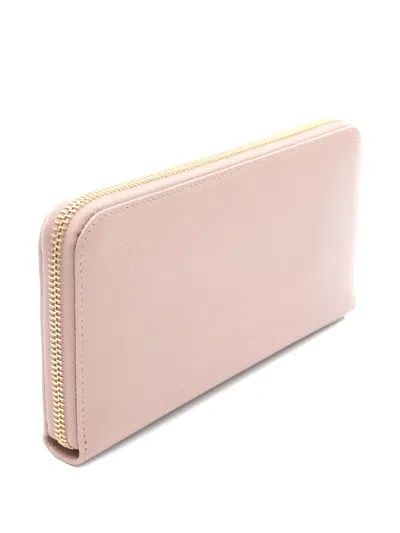 Pre-owned Prada 2020 Saffiano Triangle Zip Wallet In Neutral