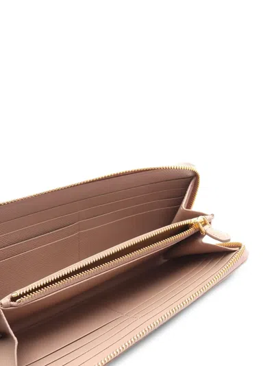 Pre-owned Prada 2020 Saffiano Triangle Zip Wallet In Neutral