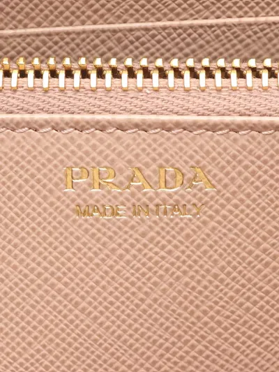 Pre-owned Prada 2020 Saffiano Triangle Zip Wallet In Neutral
