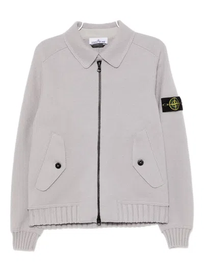 Stone Island Felted Wool Cardigan In Gray