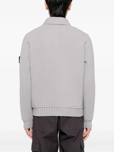 Stone Island Felted Wool Cardigan In Gray