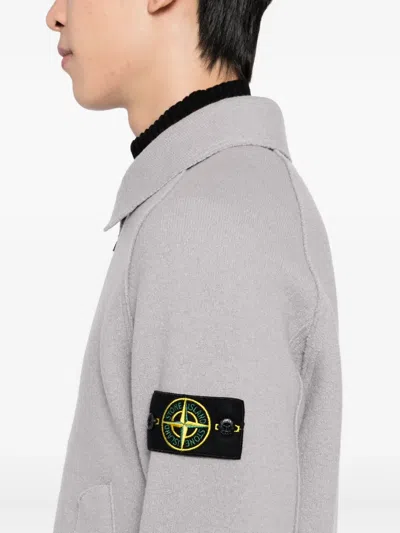 Stone Island Felted Wool Cardigan In Gray