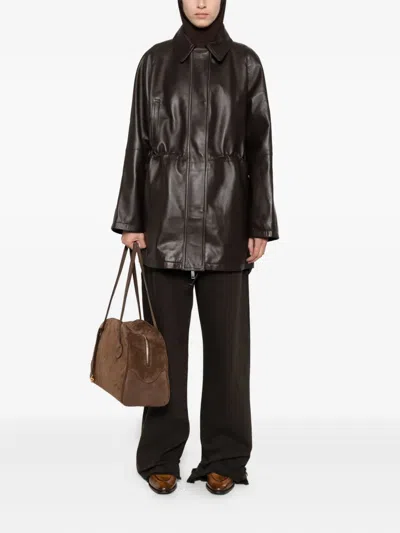 Cordera Collared Leather Coat In Black