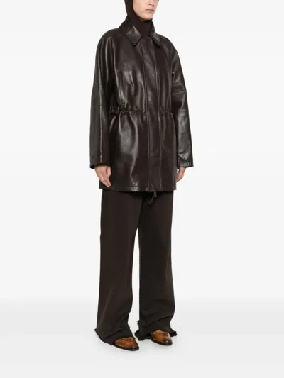 Cordera Collared Leather Coat In Black
