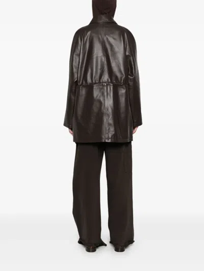 Cordera Collared Leather Coat In Black