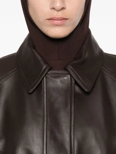 Cordera Collared Leather Coat In Black