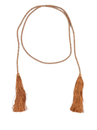 Forte Forte Lace Belt With Crystals And Tassels Insert In Brown