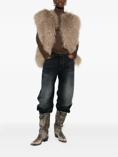 Halfboy Shaggy-texture Sleeveless Coat In Neutral