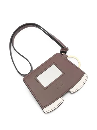 Pre-owned Miu Miu 2020s Leather Keyring In Neutral