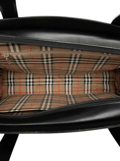 Pre-owned Burberry 20th Century House Check Trimmed Leather Handbag In Black