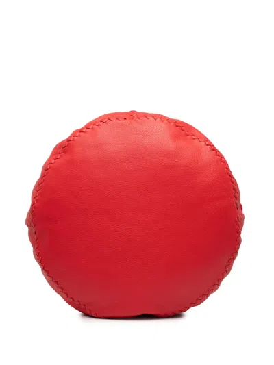 Pre-owned Bottega Veneta 2009 Intrecciato Trimmed Cervo Disk Handbag In Red