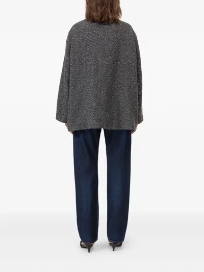 Closed Herringbone-pattern Button Coat In Blue