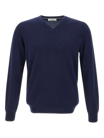 Kangra Cashmere V-neck Ribbed Sweater In Blue