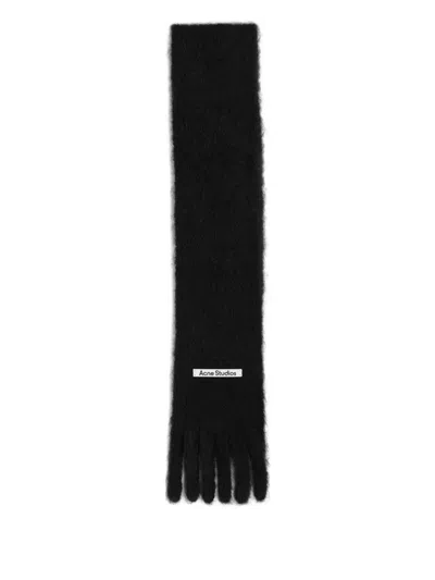Acne Studios Logo-patch Fringed Scarf In Black