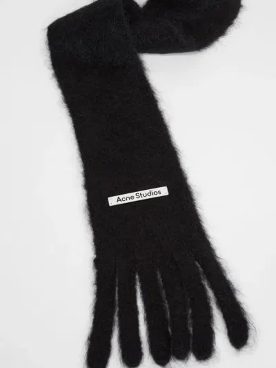 Acne Studios Logo-patch Fringed Scarf In Black