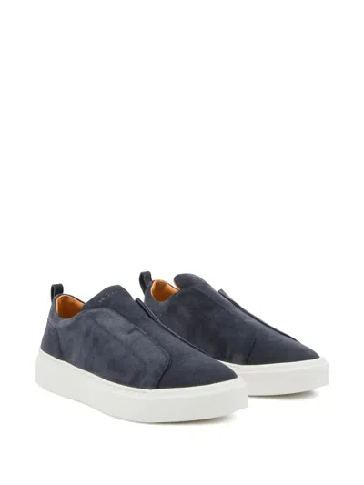 Kiton Casual Low Top Sneakers With Contrast Sole In Blue