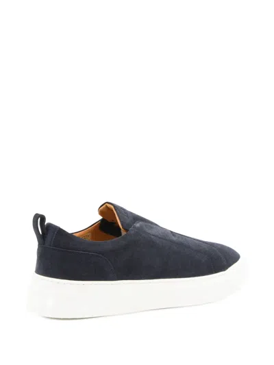 Kiton Casual Low Top Sneakers With Contrast Sole In Blue