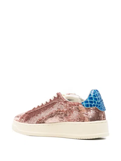 Autry Metallic Rose Gold Sneakers With Textured Scale Pattern In Pink