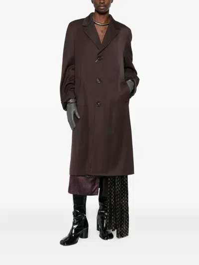 Maison Margiela Womens Dark Brown Relaxed-fit Notch-lapels Wool Coat In Brown