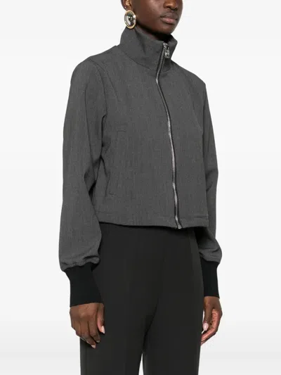 Pinko Cropped Jacket With Drawstring In Gray