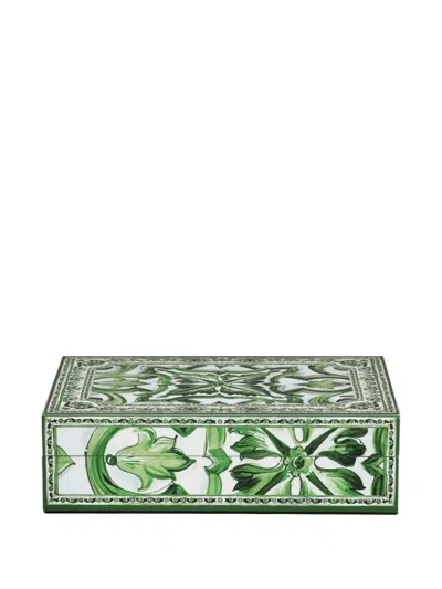 Dolce & Gabbana Large Decorated Trinket Box (25cm X 18.5cm) In Green