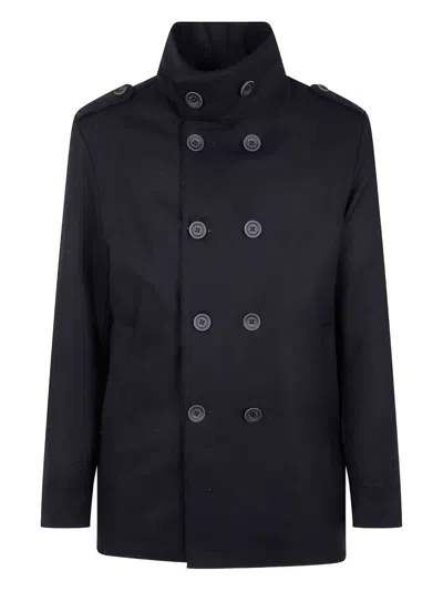 Herno Tailored Black Wool Blend Coat In Black