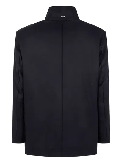 Herno Tailored Black Wool Blend Coat In Black