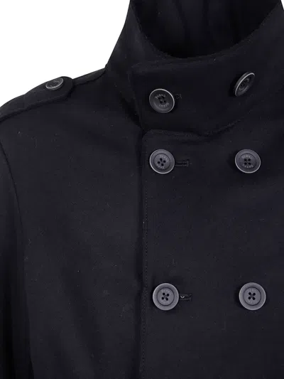 Herno Tailored Black Wool Blend Coat In Black