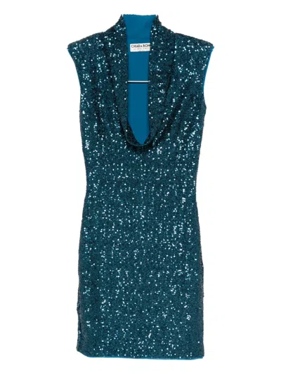 Chiara Boni La Petite Robe Sequinned Cowl-neck Dress In Blue
