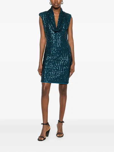 Chiara Boni La Petite Robe Sequinned Cowl-neck Dress In Blue