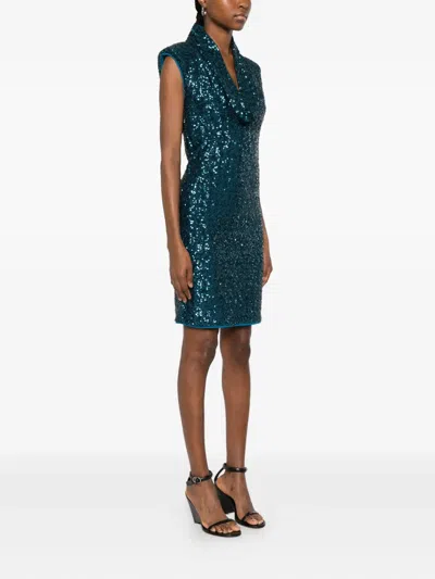 Chiara Boni La Petite Robe Sequinned Cowl-neck Dress In Blue