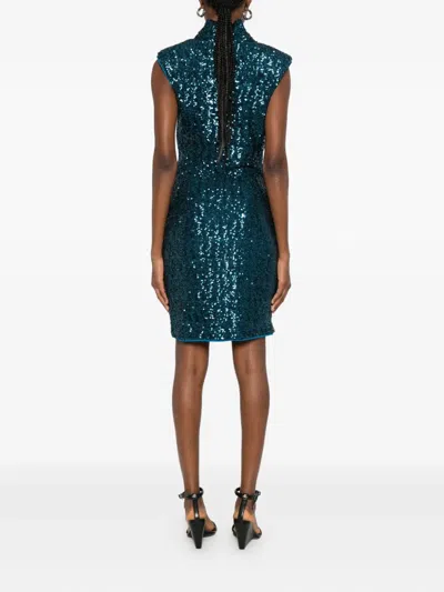 Chiara Boni La Petite Robe Sequinned Cowl-neck Dress In Blue