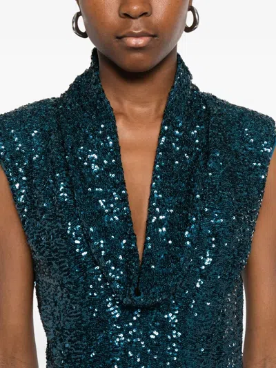 Chiara Boni La Petite Robe Sequinned Cowl-neck Dress In Blue