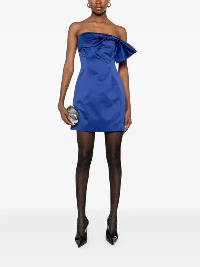 Rotate Birger Christensen Bow-detail Strapless Dress In Blue