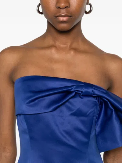 Rotate Birger Christensen Bow-detail Strapless Dress In Blue