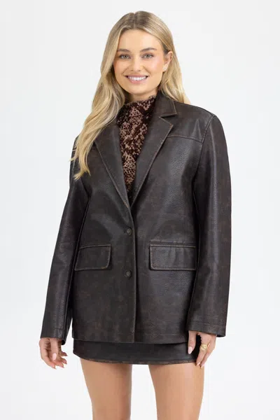 Miss Me Estelle Leather Blazer - L / Chocolate Brown In Black