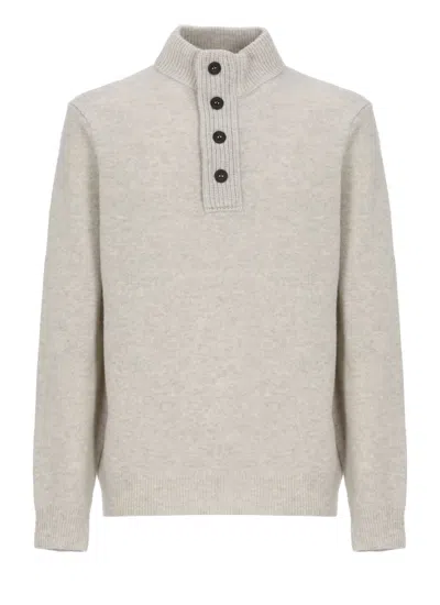Barbour Buttoned High Neck Sweater In Gray