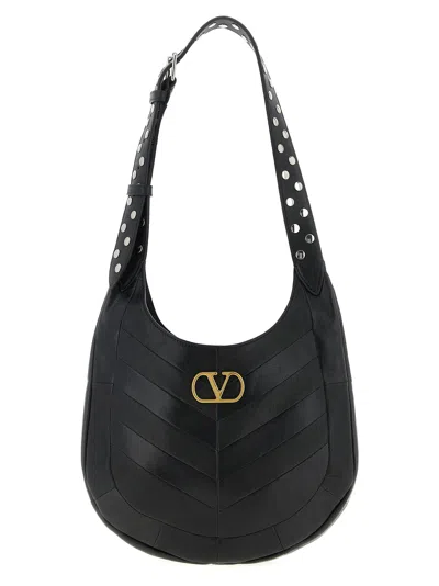 Valentino Hoboho Small Shoulder Bag With Studded Strap In Black