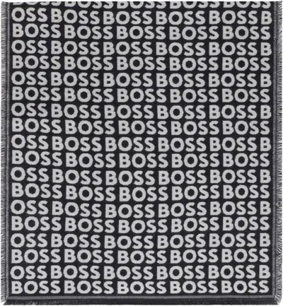 Hugo Boss Jacquard Viscose Scarf Fringed Edges In Black