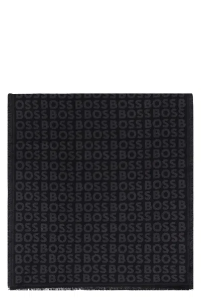 Hugo Boss Scarf Made Of Viscose Jacquard In Black