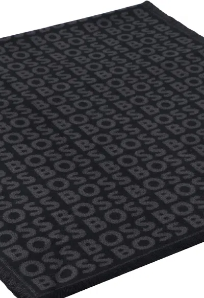 Hugo Boss Scarf Made Of Viscose Jacquard In Black