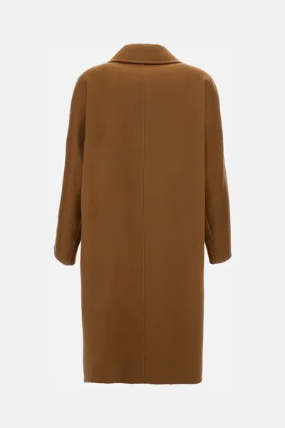 Max Mara Cashmere Coat With Dot Trim And Buttons In Brown