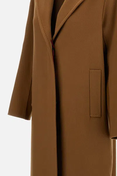 Max Mara Cashmere Coat With Dot Trim And Buttons In Brown