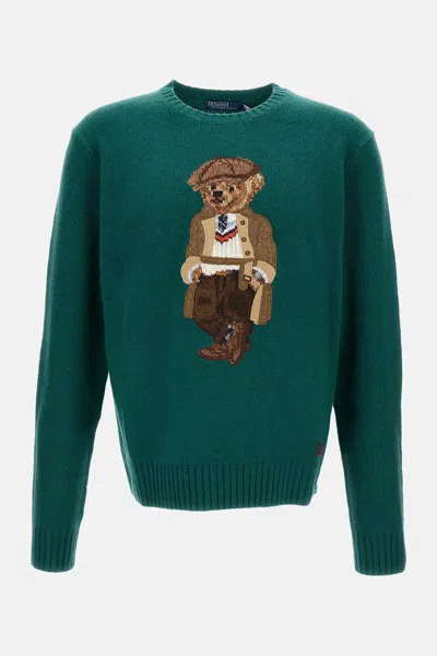 Polo Ralph Lauren Crew Neck Knit Sweater With Ribbed Textures In Green