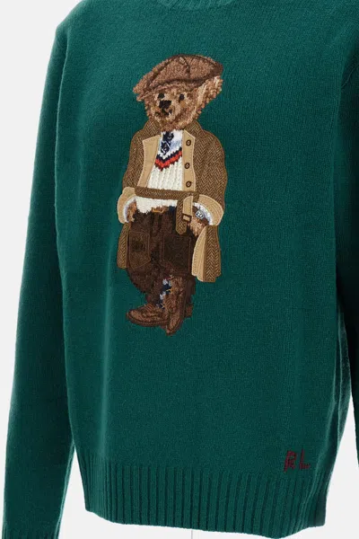 Polo Ralph Lauren Crew Neck Knit Sweater With Ribbed Textures In Green