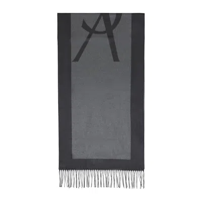 Saint Laurent Dark Grey Monogram Scarf In Brown