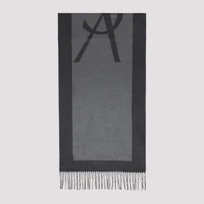 Saint Laurent Dark Grey Monogram Scarf In Brown