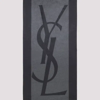 Saint Laurent Dark Grey Monogram Scarf In Brown