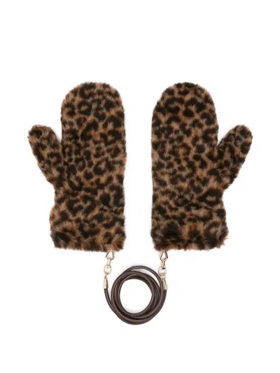 Max Mara Ombrat Leopard-pattern Mittens In Brown