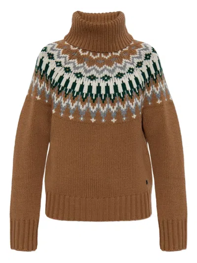 Bogner Ingrid Jacquard Cashmere Turtleneck Sweater In Brown